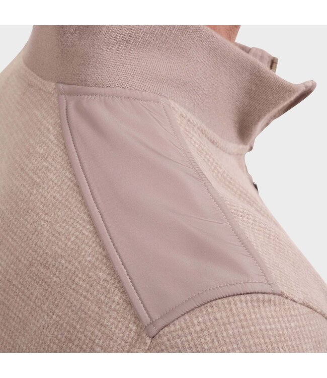 Walnut Herringbone 1/4 Zip with Tan Trim