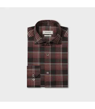 BUGATCHI Modern Fit Burgundy Charcoal Plaid Shirt