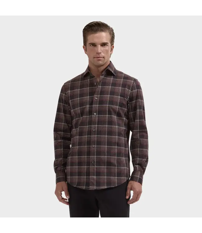 Modern Fit Burgundy Charcoal Plaid Shirt