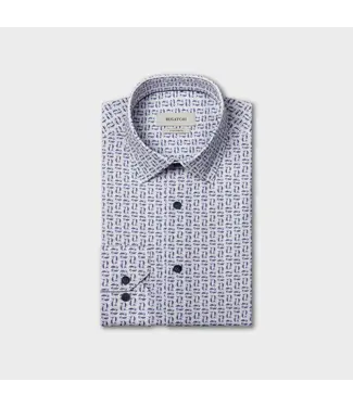 BUGATCHI Modern Fit Marine Blue Tan Print Shirt