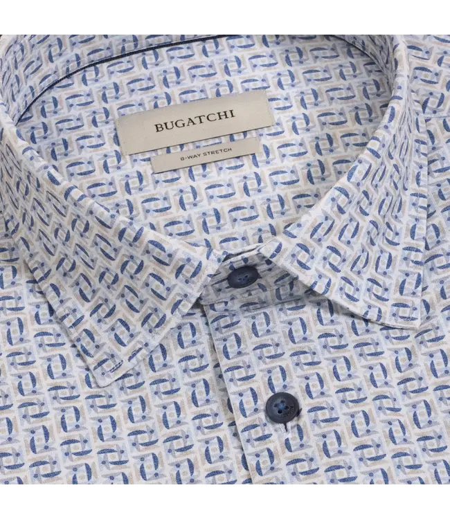 Modern Fit Marine Blue Tan Printed Shirt
