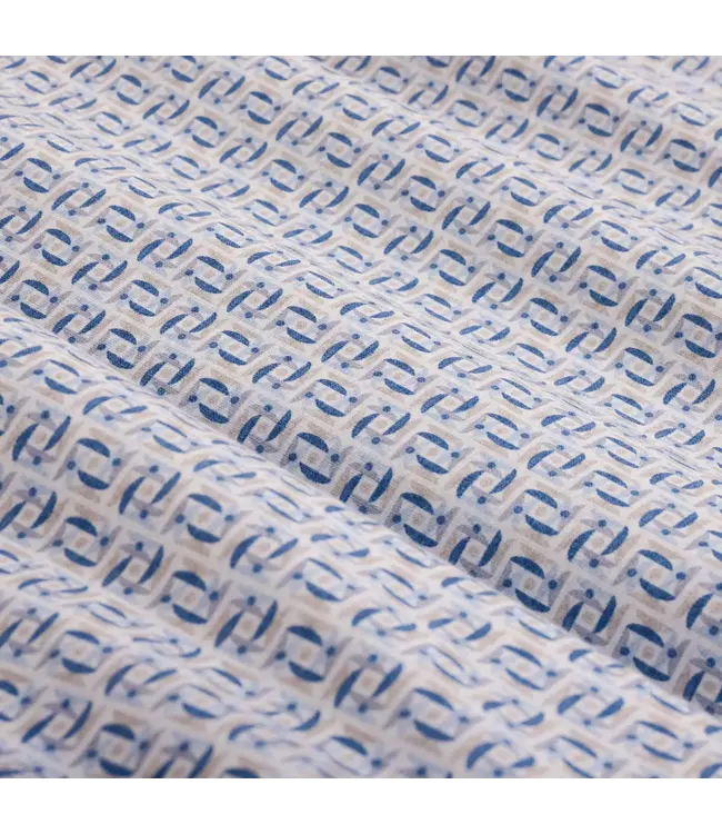 Modern Fit Marine Blue Tan Printed Shirt