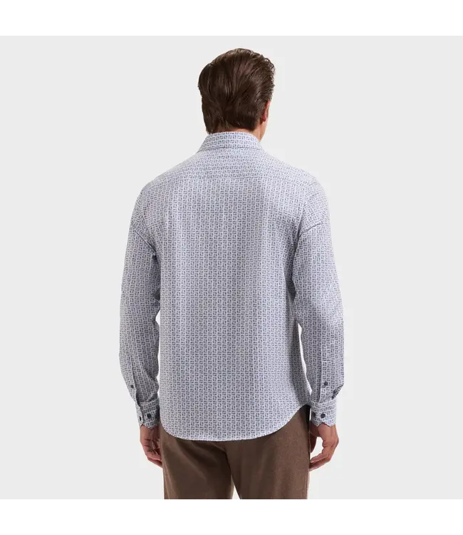 Modern Fit Marine Blue Tan Printed Shirt