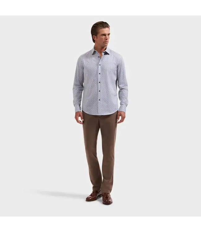 Modern Fit Marine Blue Tan Print Shirt