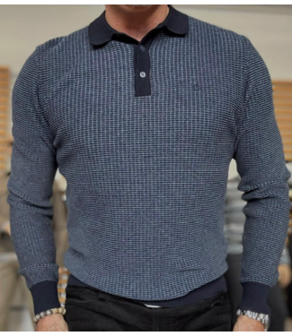 FELLOWS UNITED Navy Textured Polo Sweater