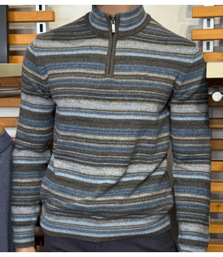 FELLOWS UNITED Green Blue Striped 1/4 Zip Sweater