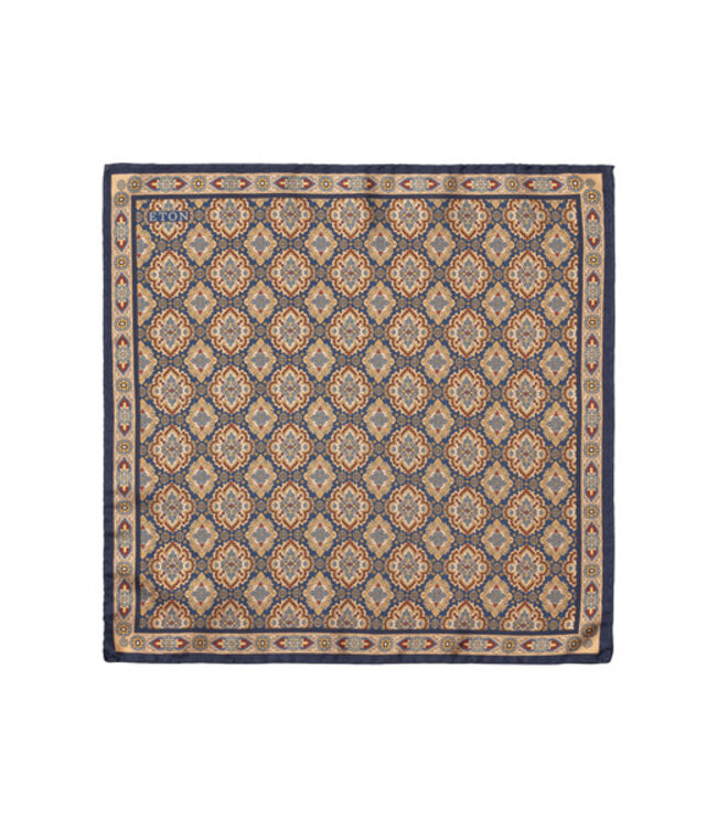 Navy Tan Medallion Pocket Square