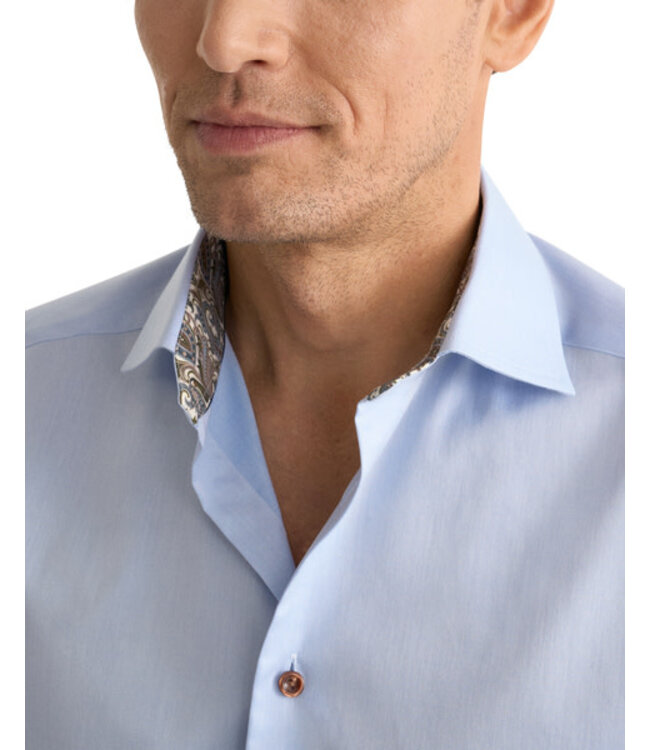 Slim Fit Blue Paisley Effect Twill Shirt