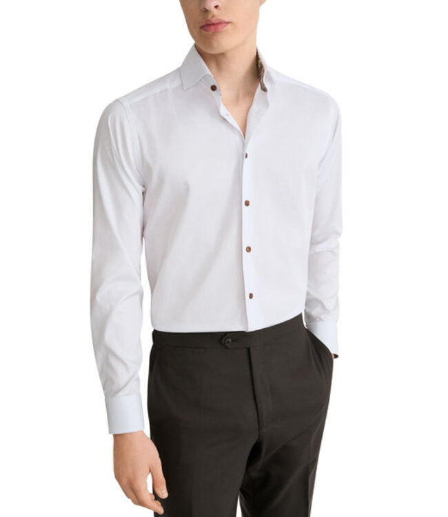 Slim Fit White Paisley Effect Twill Shirt