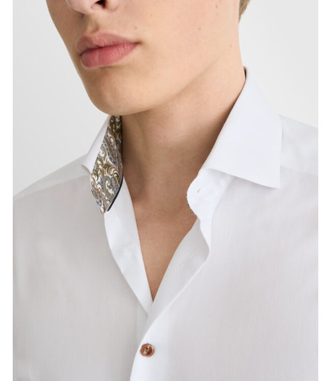 Slim Fit White Paisley Effect Twill Shirt