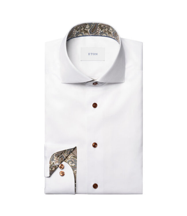 Slim Fit White Paisley Effect Twill Shirt