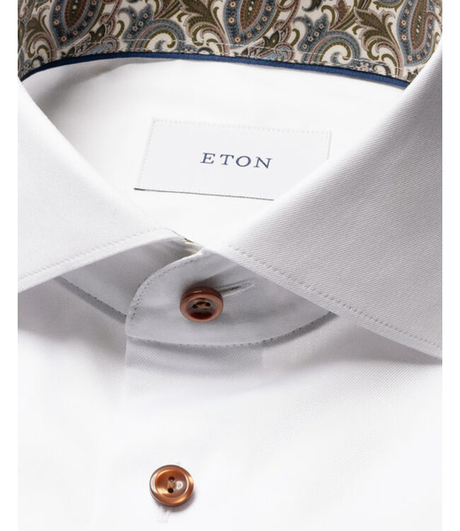 Slim Fit White Paisley Effect Twill Shirt