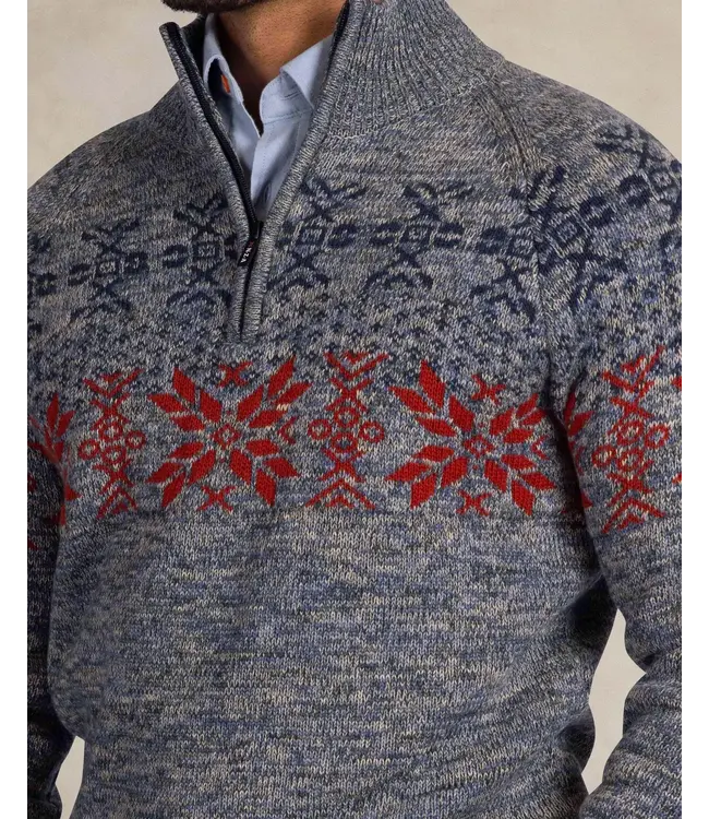 Blue Grey Red Printed 1/4 Zip Sweater