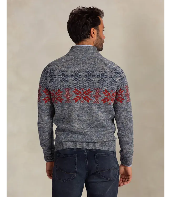 Blue Grey Red Printed 1/4 Zip Sweater