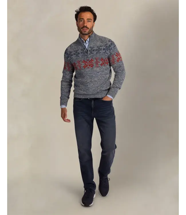 Blue Grey Red Printed 1/4 Zip Sweater