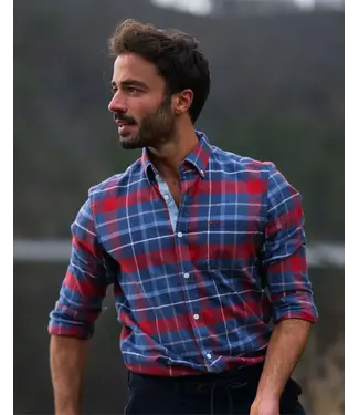 NEW ZEALAND Modern Fit Blue Red Plaid Shirt