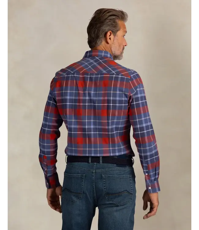 Modern Fit Blue Red Plaid Shirt