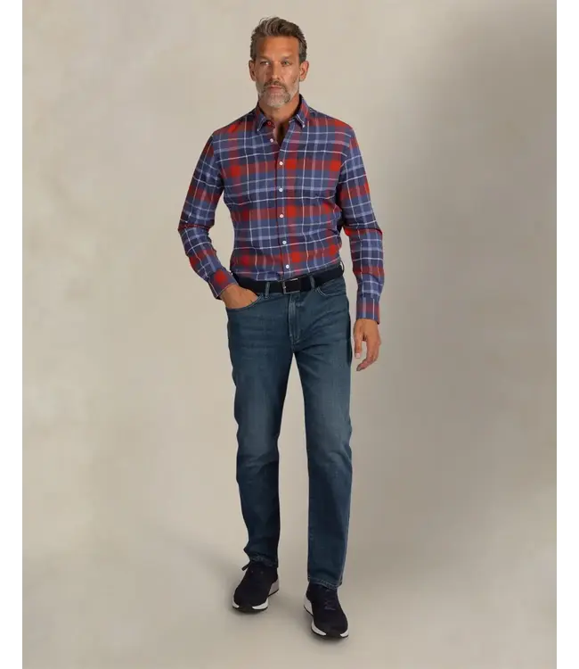 Modern Fit Blue Red Plaid Shirt