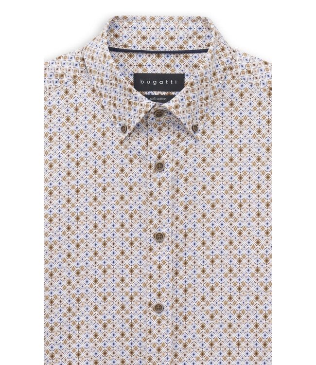 Modern Fit Tan Blue Print Shirt