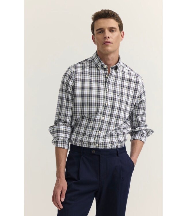 Modern Fit Green Navy Paid Shirt