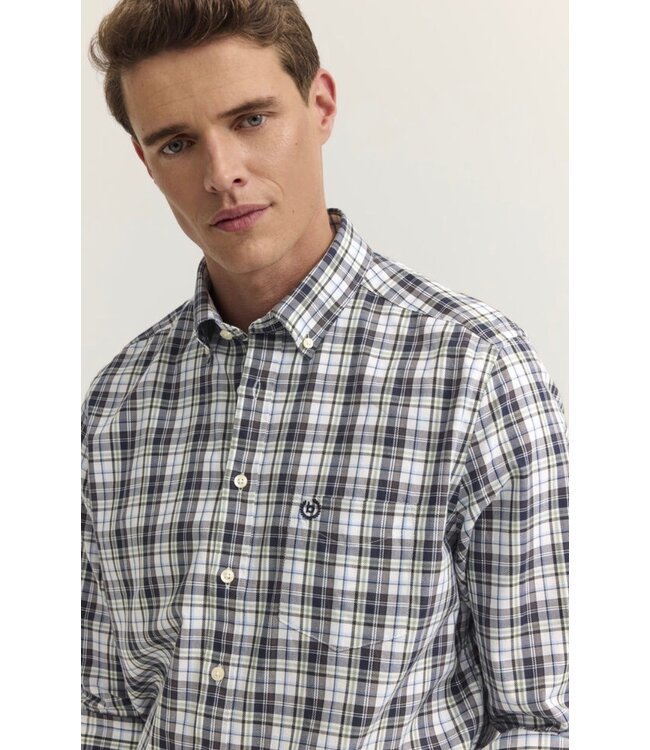 Modern Fit Green Navy Paid Shirt