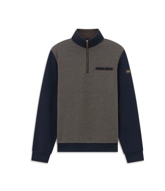 BUGATTI Navy Brown 1/4 Zip with Pocket