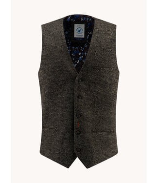 A FISH NAMED FRED Slim Fit Brown Herringbone Vest