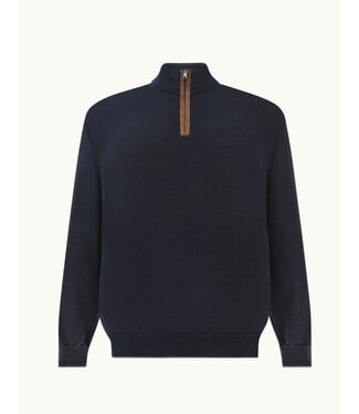 PAUL & SHARK Navy 1/4 Zip with Suede Trim Sweater