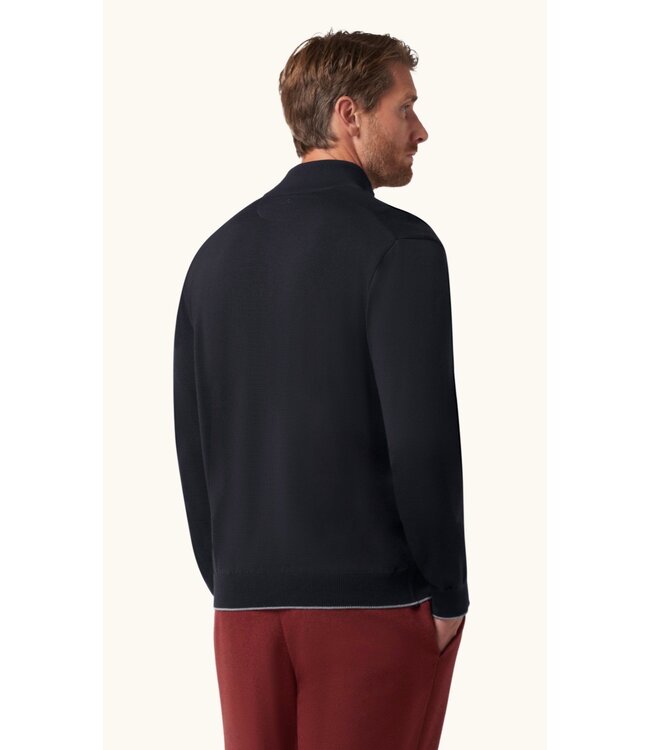 Navy 1/4 Zip with Suede Trim Sweater