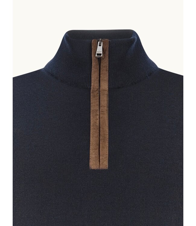 Navy 1/4 Zip with Suede Trim Sweater