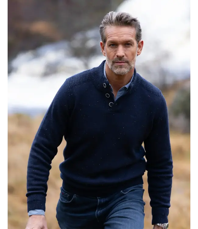 Oxford Navy Button Neck Sweater