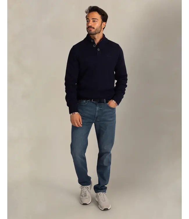 Oxford Navy Button Neck Sweater
