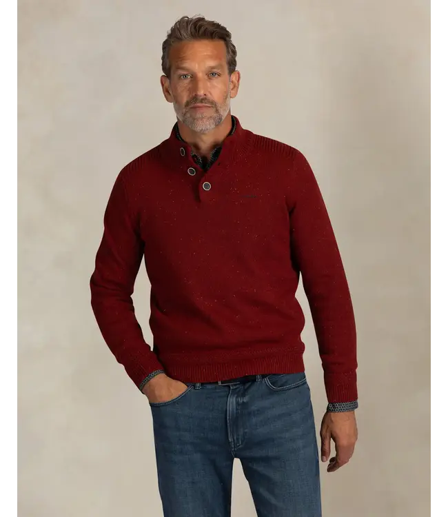 Burnt Red Marl Button Neck Sweater