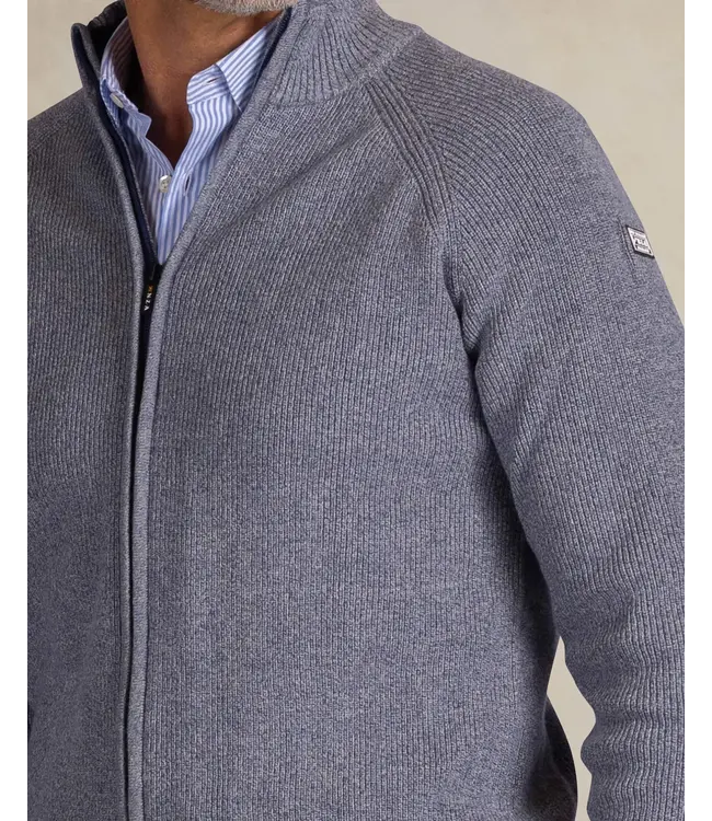 Ink Blue Melange Full Zip Sweater