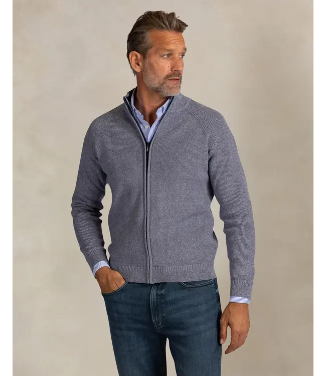 Ink Blue Melange Full Zip Sweater