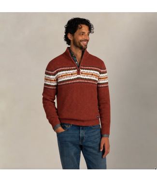 NEW ZEALAND Burnt Red Melange Printed 1/4 Zip Sweater
