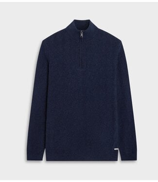 BUGATCHI Navy Wide Herringbone 1/4 Zip Sweater