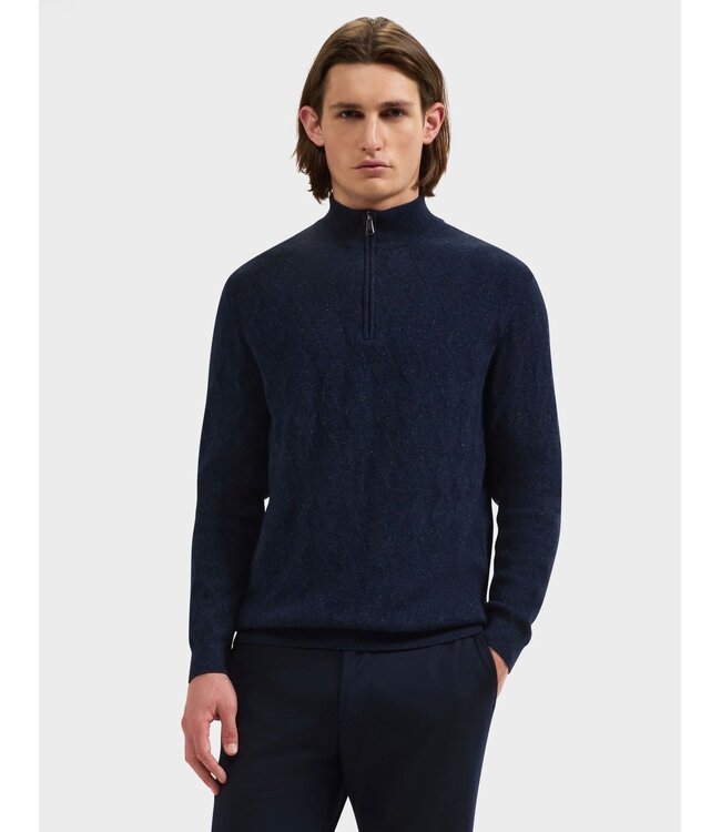 Navy Wide Herringbone 1/4 Zip Sweater