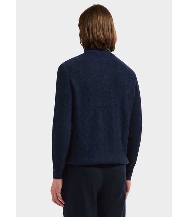 Navy Wide Herringbone 1/4 Zip Sweater
