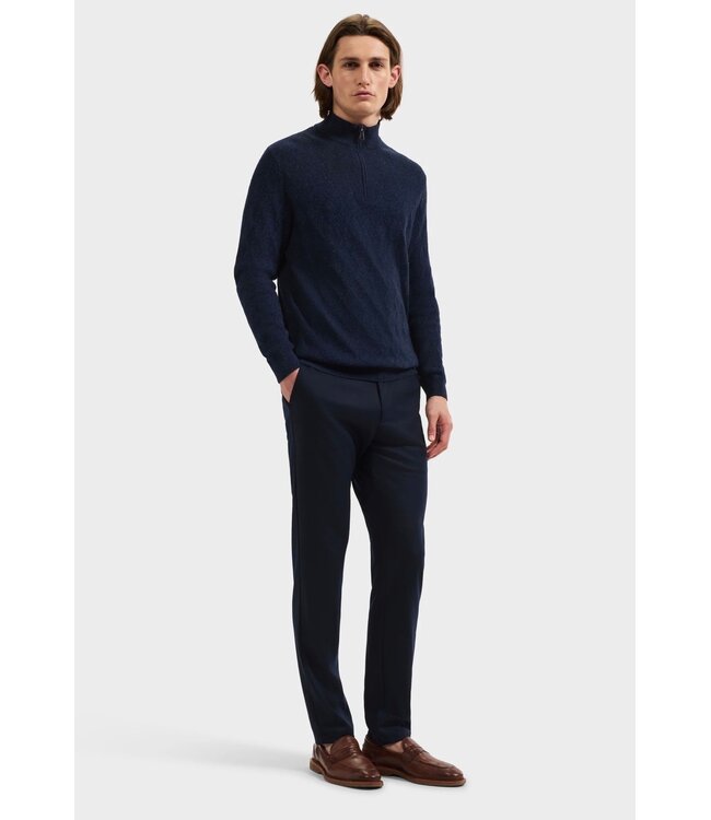 Navy Wide Herringbone 1/4 Zip Sweater