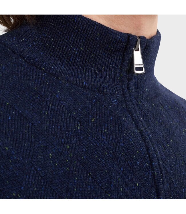Navy Wide Herringbone 1/4 Zip Sweater
