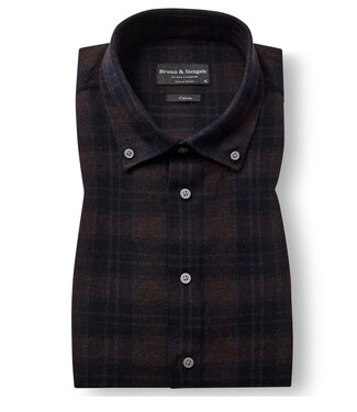 BRUUN & STENGADE Modern Fit Brown Navy Plaid Shirt