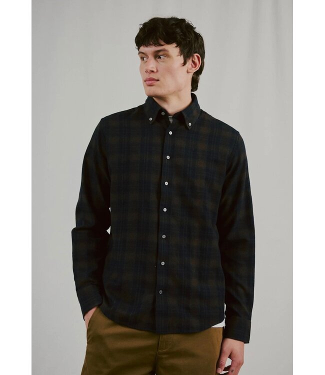 Modern Fit Brown Navy Plaid Shirt