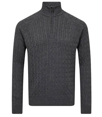 BRUUN & STENGADE Grey Simbel Cable 1/4 Zip Sweater