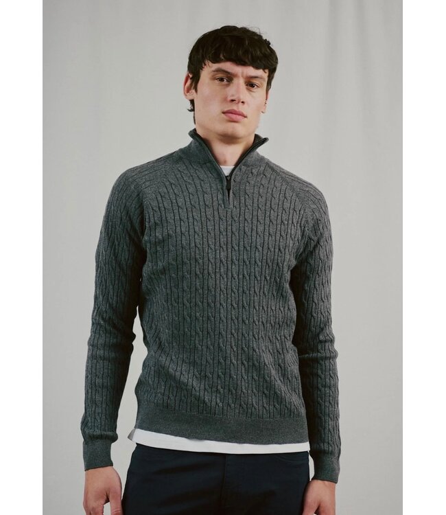 Grey Simbel Cable 1/4 Zip Sweater