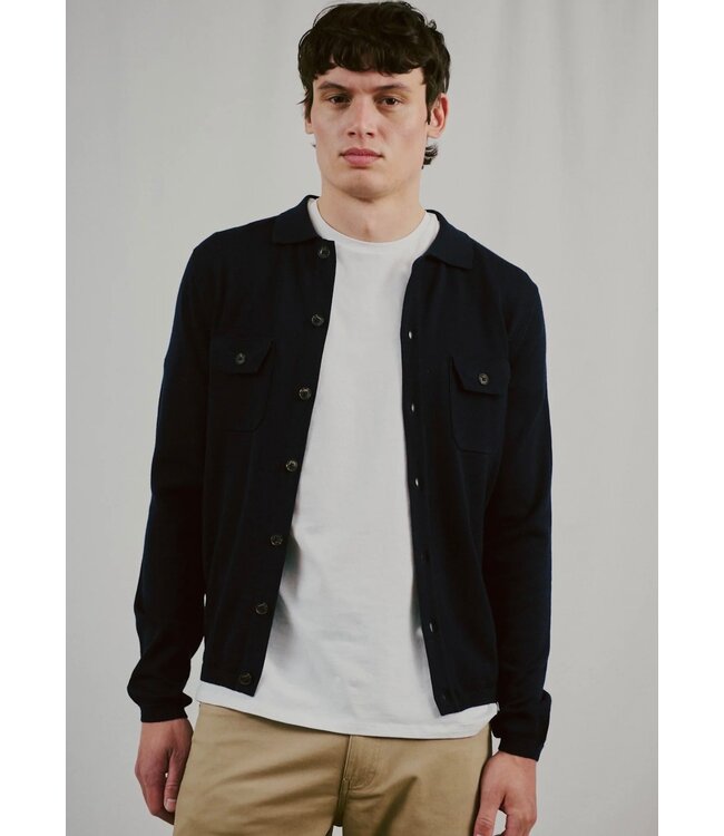 Navy Zaouma Full Button Sweater
