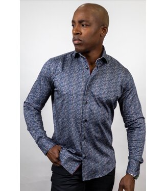 7 DOWNIE Modern Fit Navy Tan Print Shirt