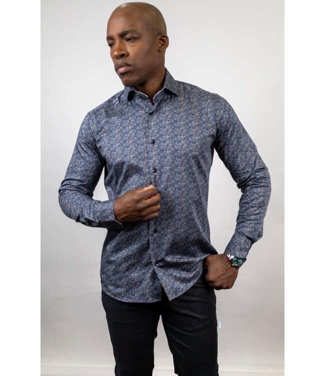 Modern Fit Navy Tan Print Shirt