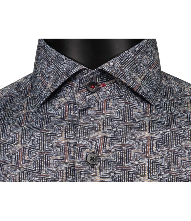 Modern Fit Navy Tan Print Shirt
