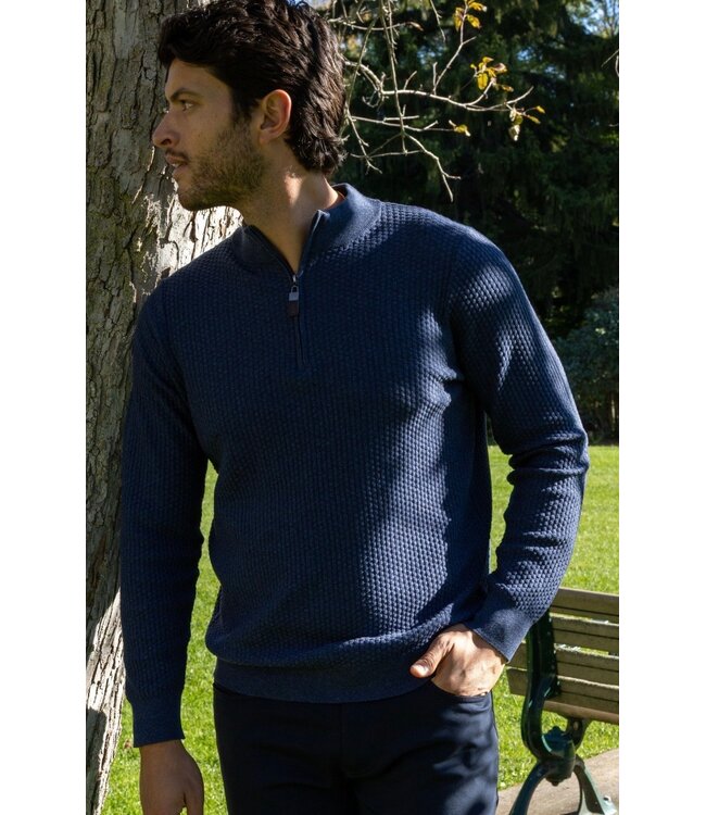 Modern Fit Navy Waffle 1/4 Zip